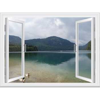 Фототапет Прозорец с изглед към патици в езеро [04121] - уголемен размер